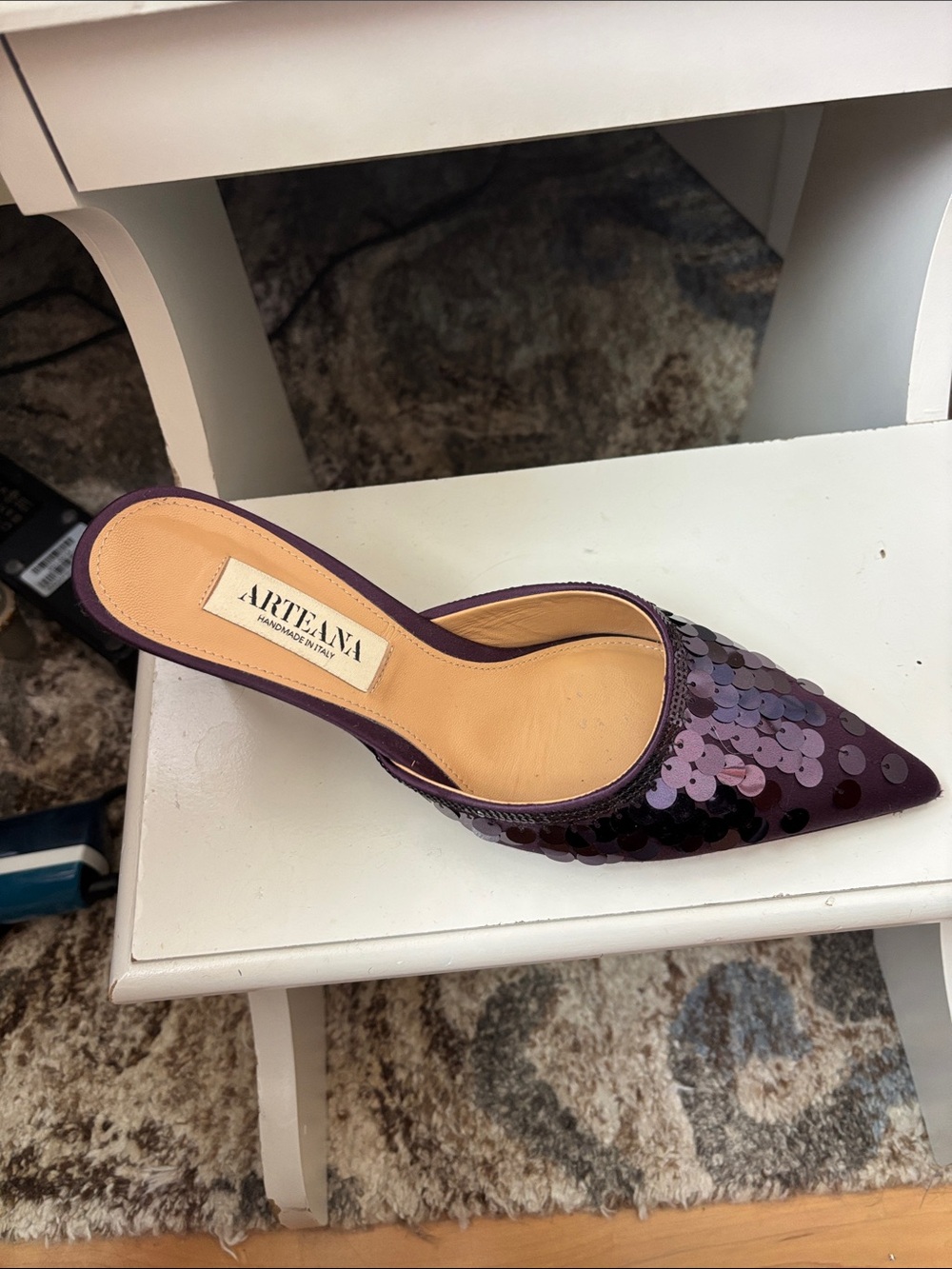Purple Sequin Pointed-Toe Mule Heels - Picture 3 of 4